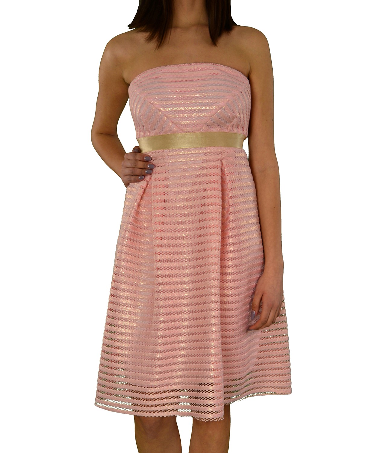 Γυναικείο στράπλες κλός φόρεμα ροζ 91385R